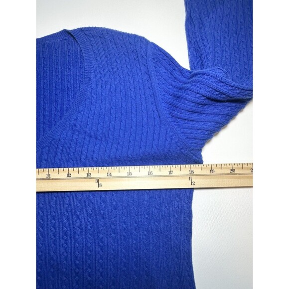 Lauren Ralph Lauren Blue Cable Knit Preppy V-Neck Sweater Women's SMALL - Picture 11 of 12